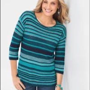 Chicos Striped Crochet Pullover NWT